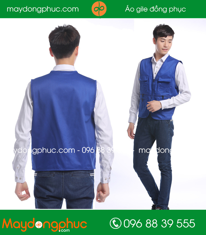 Mẫu áo công nhân gilê màu xanh